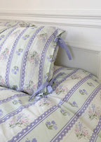 Magnolia Ribbon Bow Tie Floral Bedding Set / Blue Ever Lasting