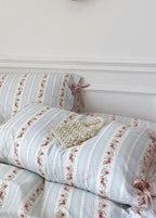 Magnolia Ribbon Bow Tie Floral Bedding Set / Blue Ever Lasting