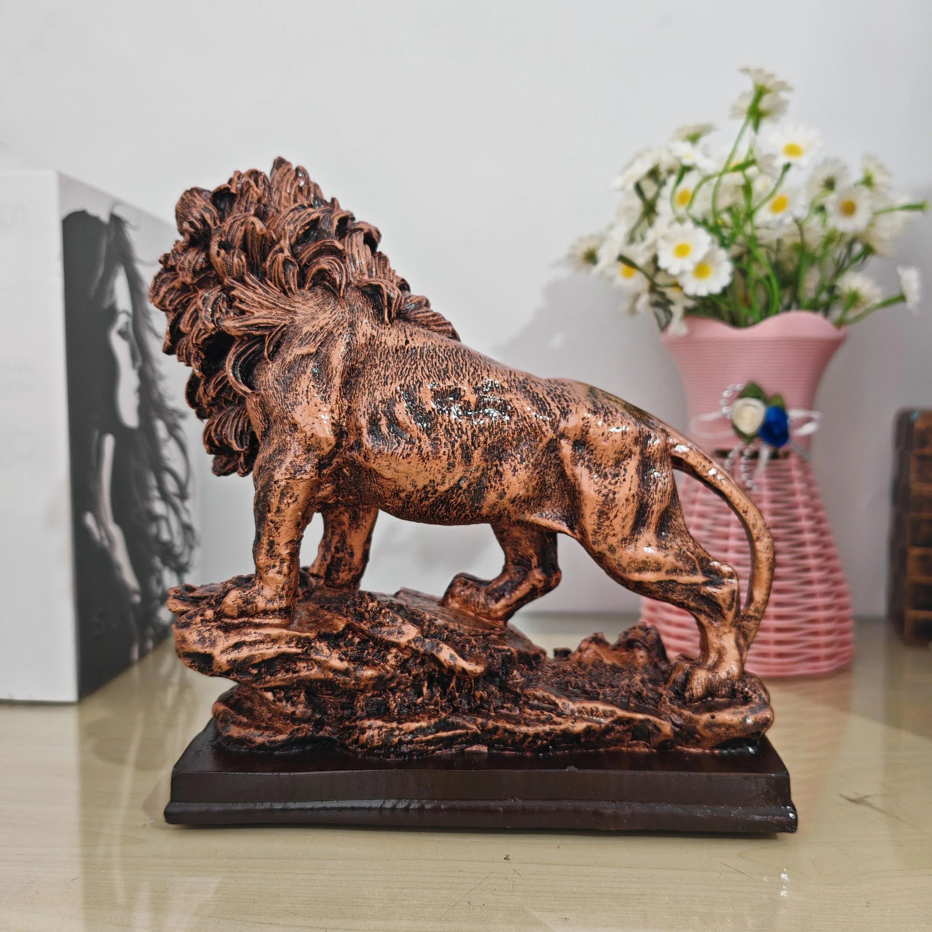 Majestic Lion Sculpture - Golden Collectible Figurine, back view - House Of Avana