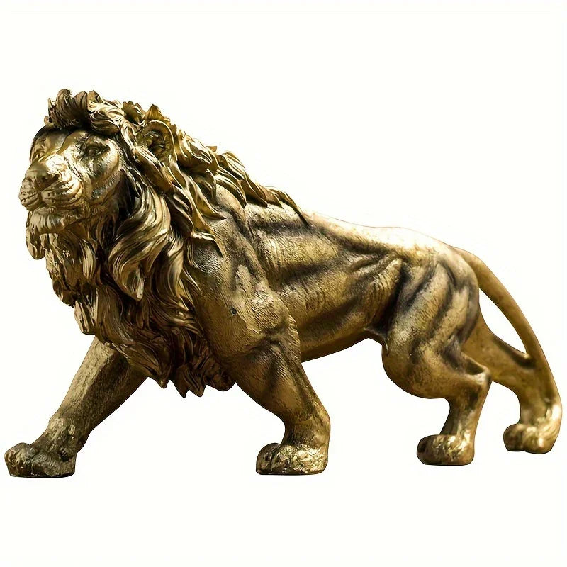 Lion Figurine - Bronze Finish Sculpture, side view - House Of Avana