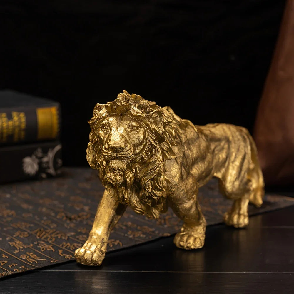 Lion Figurine - Bronze Finish Sculpture, angled view - House Of Avana
