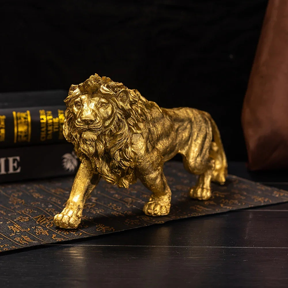 Lion Figurine - Bronze Finish Sculpture, front view - House Of Avana
