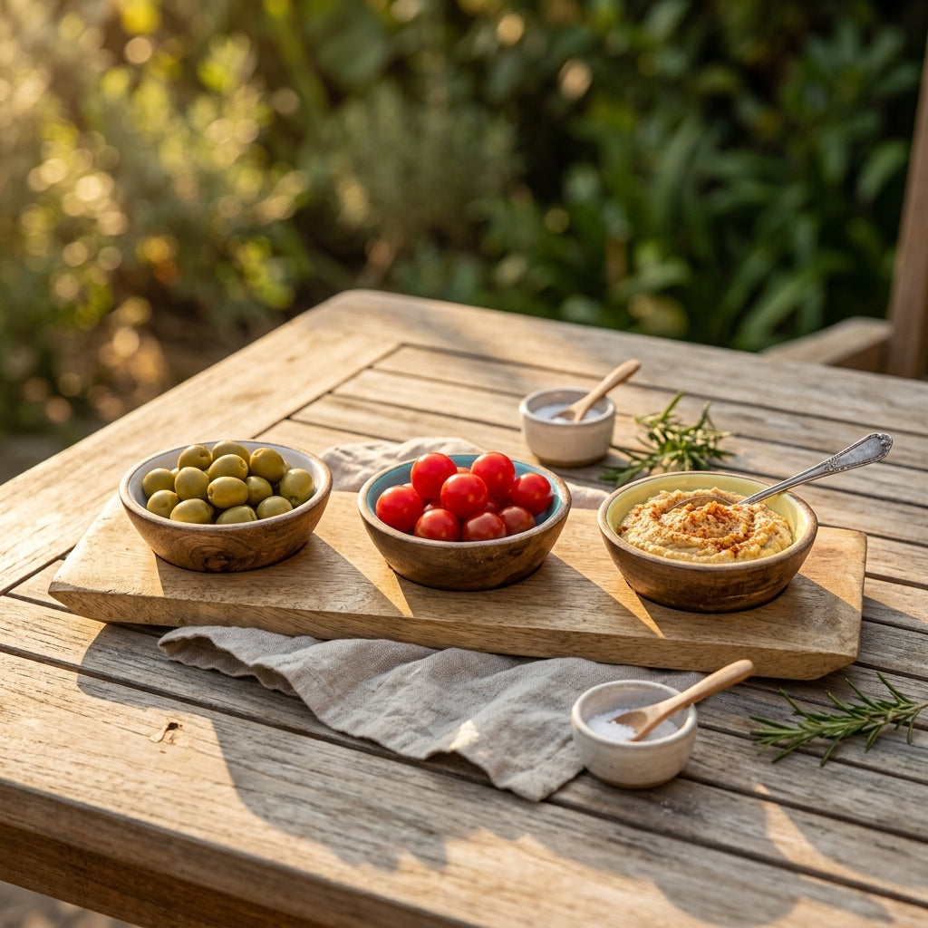 House of Avana Mango Wood Condiment Set with Enamel Bowls