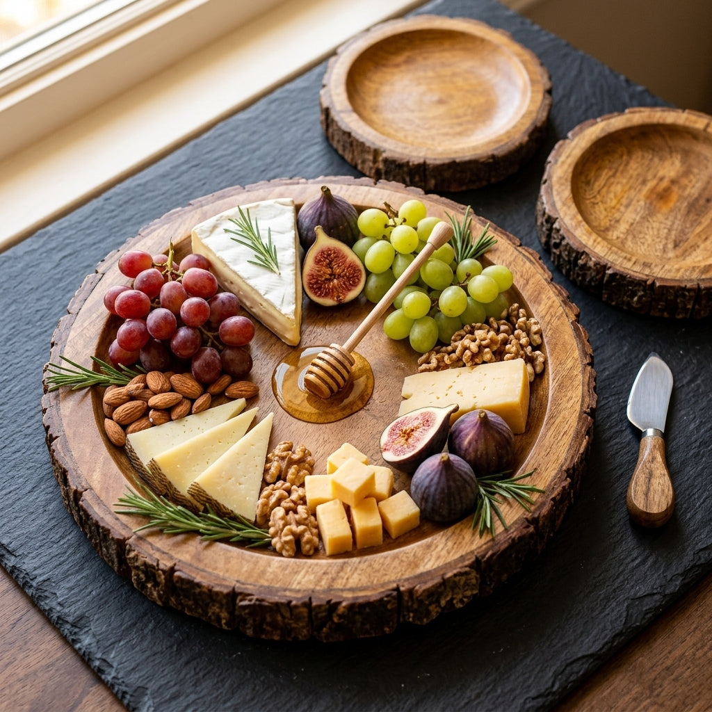 House of Avana Round Tree Mango Wood Platter Set of 3