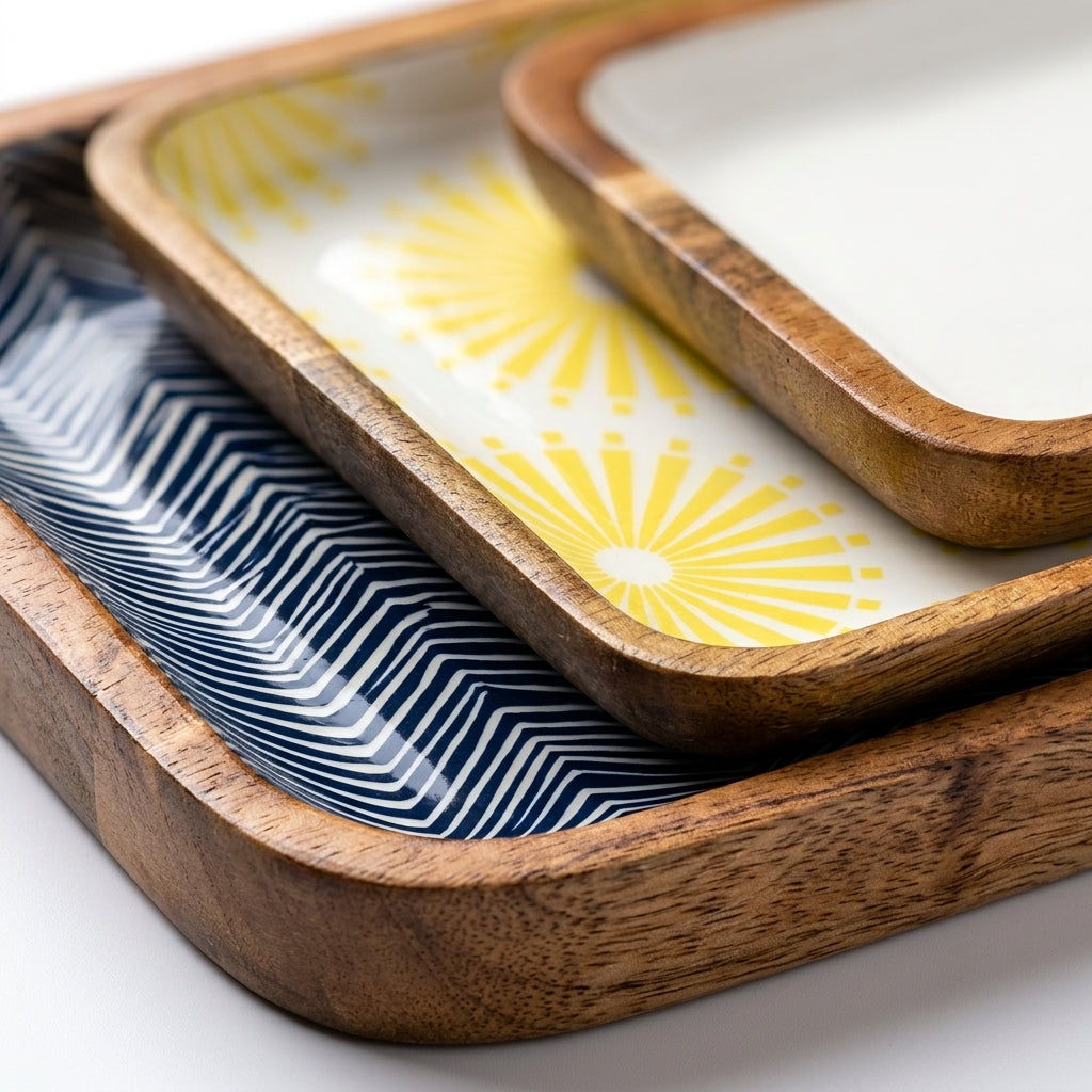Set of 3 Large Mango Wood Nesting Serving Trays