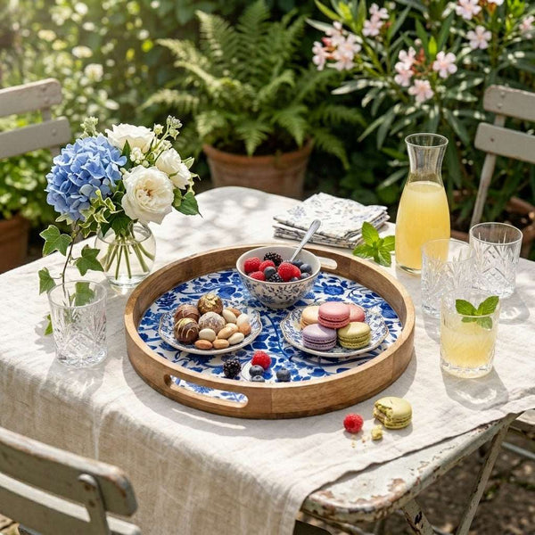 Round Blue Mango Wood Serving Tray - view 5