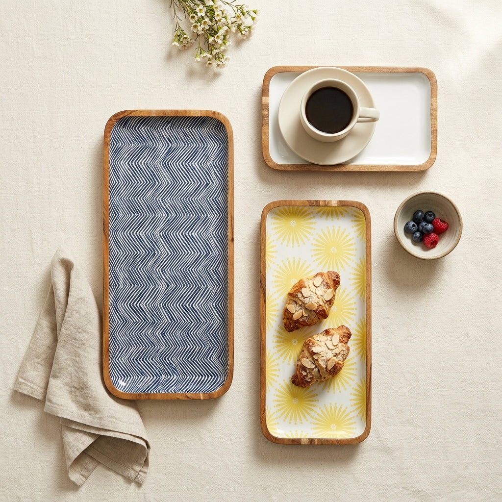 Set of 3 Large Mango Wood Nesting Serving Trays