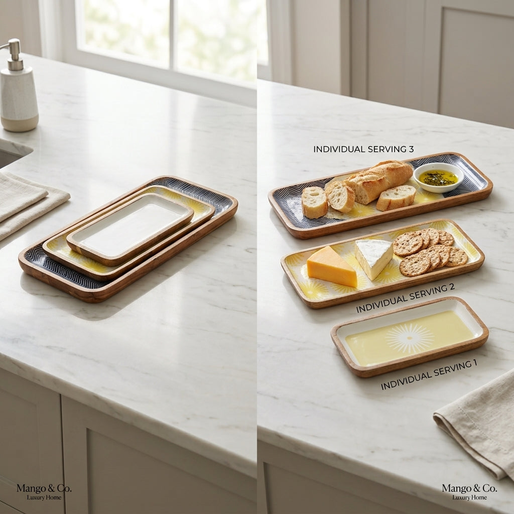 Set of 3 Large Mango Wood Nesting Serving Trays