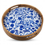 House of Avana Round Blue Mango Wood Serving Tray