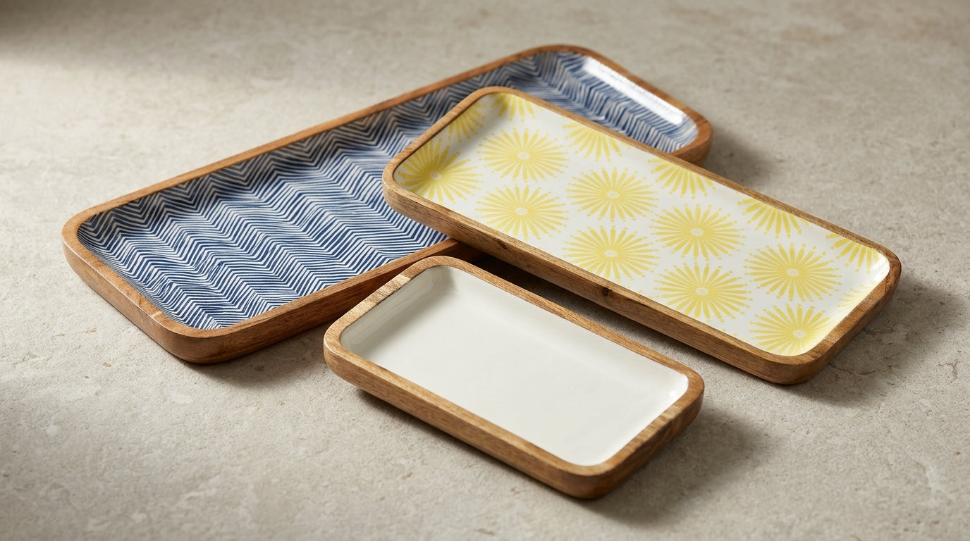 Set of 3 Large Mango Wood Nesting Serving Trays