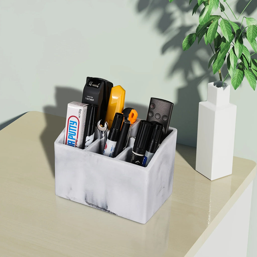 Marble White Resin Toothbrush & Toothpaste Holder - Multi-Functional Bathroom Organizer for Electric Toothbrushes, Stationery Storage Box - Perfect Christmas or Halloween Gift House Of Avana