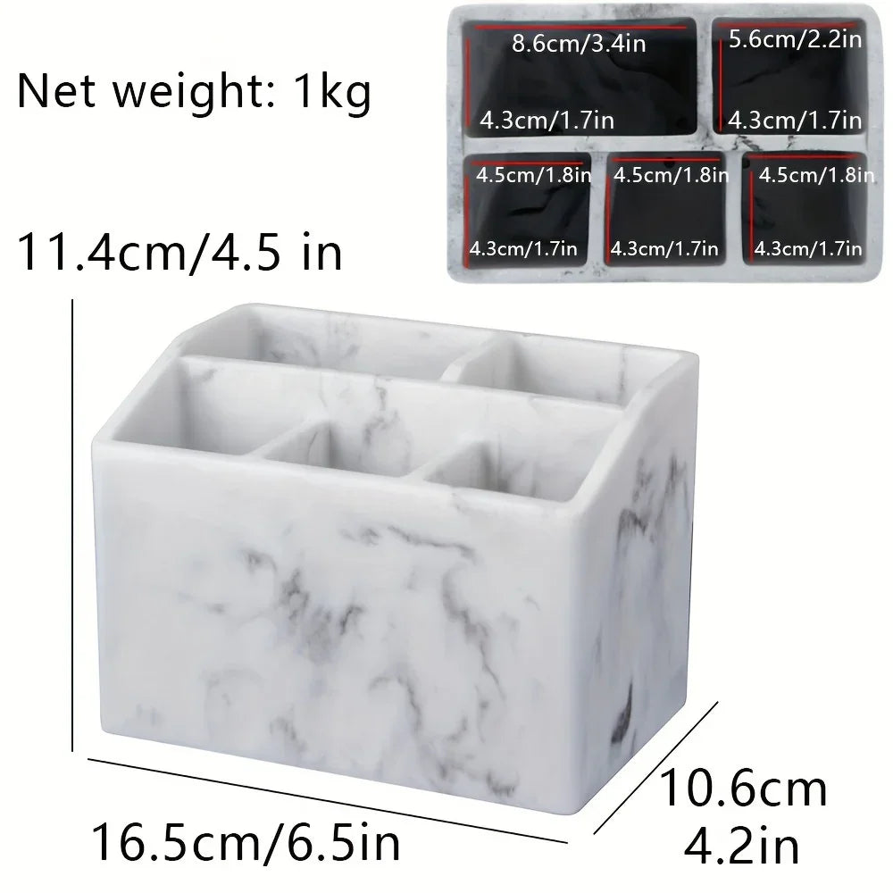 Marble White Resin Toothbrush & Toothpaste Holder - Multi-Functional Bathroom Organizer for Electric Toothbrushes, Stationery Storage Box - Perfect Christmas or Halloween Gift House Of Avana