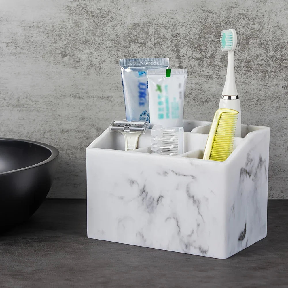 Marble White Resin Toothbrush & Toothpaste Holder - Multi-Functional Bathroom Organizer for Electric Toothbrushes, Stationery Storage Box - Perfect Christmas or Halloween Gift House Of Avana