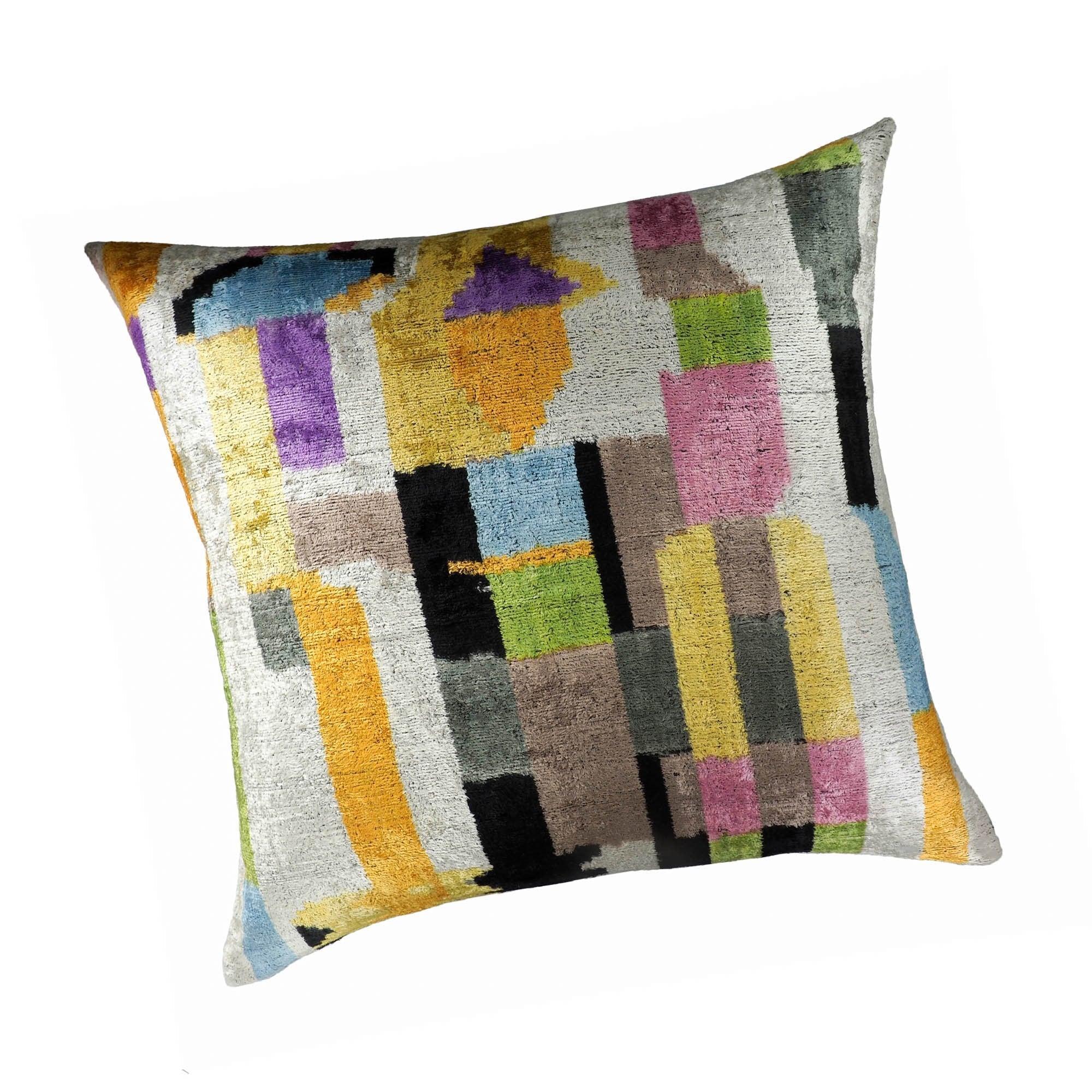 Marco Silk Velvet Ikat Throw Pillow Cover X 24, back view - House Of Avana