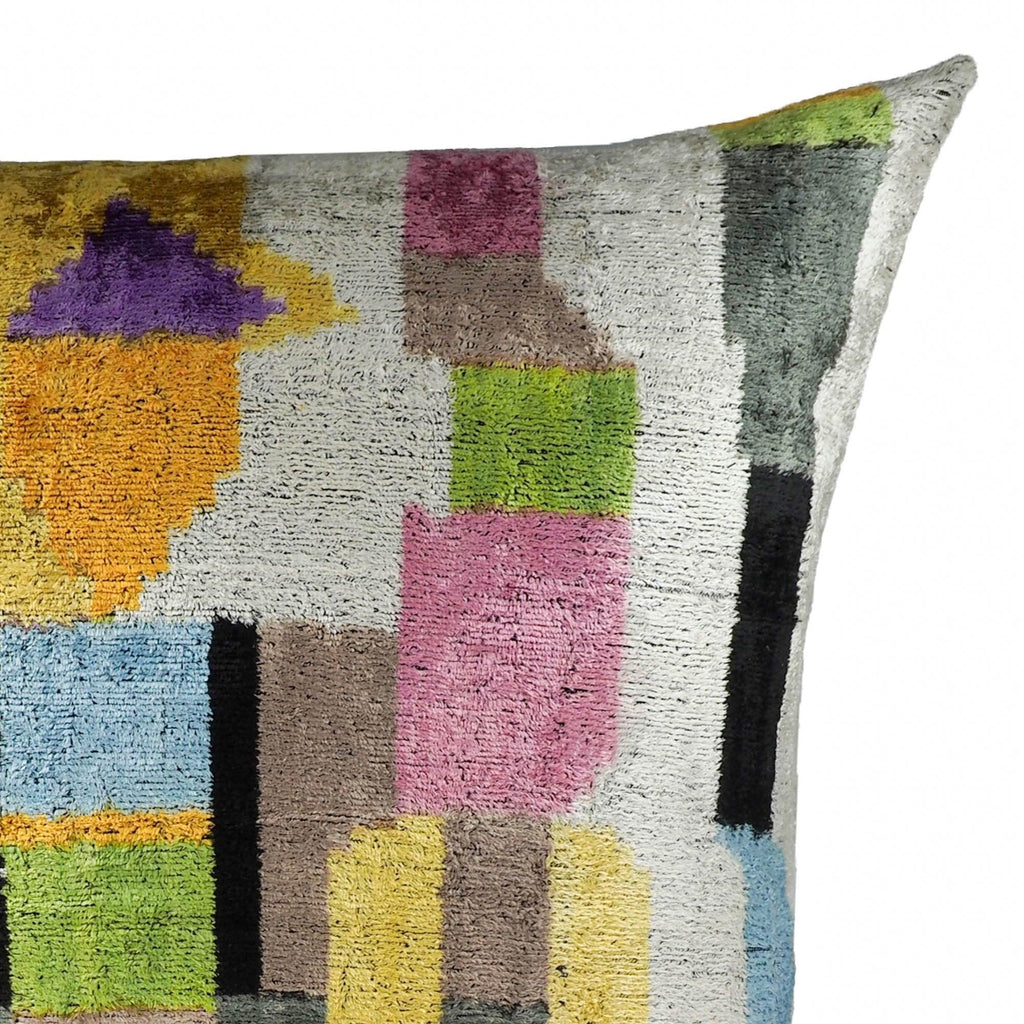 Marco Silk Velvet Ikat Throw Pillow Cover X 24, side view - House Of Avana