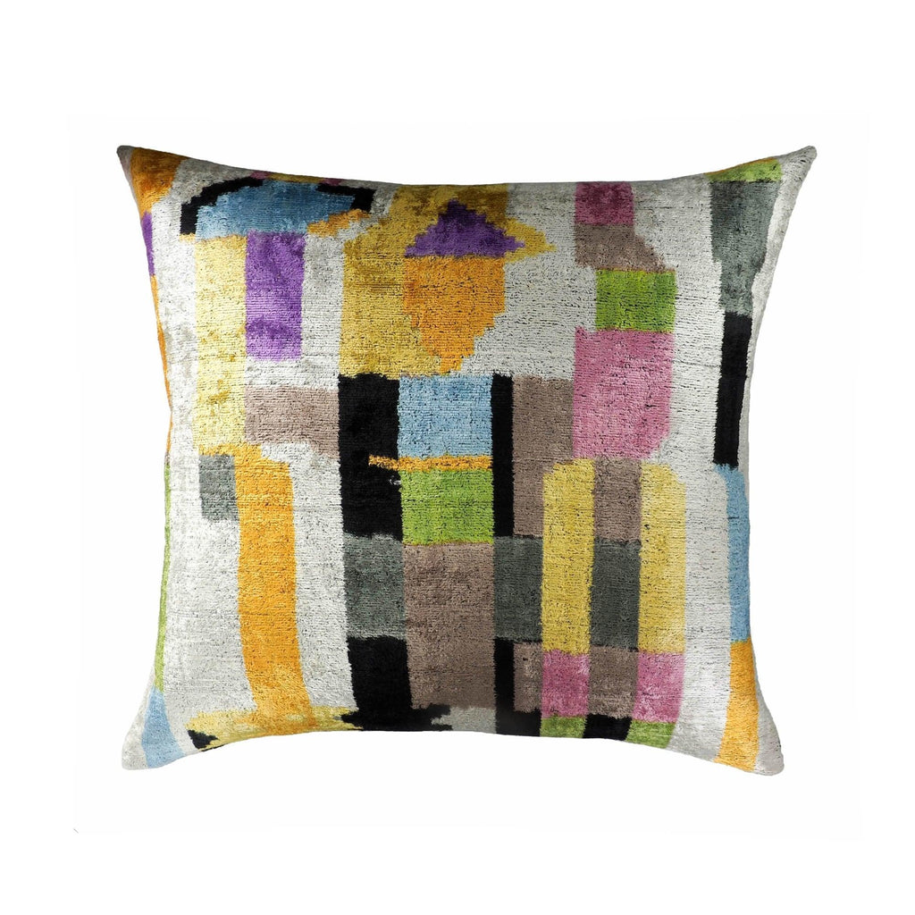 Marco Silk Velvet Ikat Throw Pillow Cover X 24, front view - House Of Avana