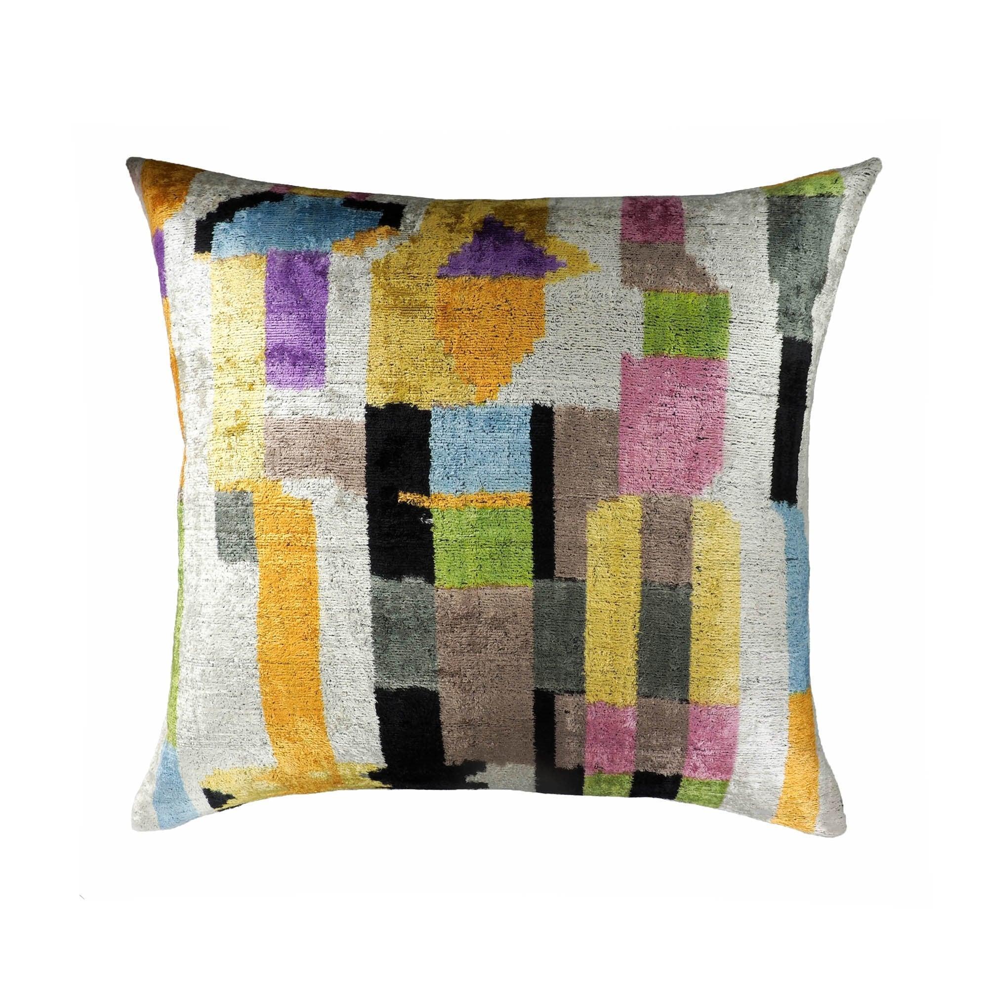 Marco Silk Velvet Ikat Throw Pillow Cover X 24, front view - House Of Avana