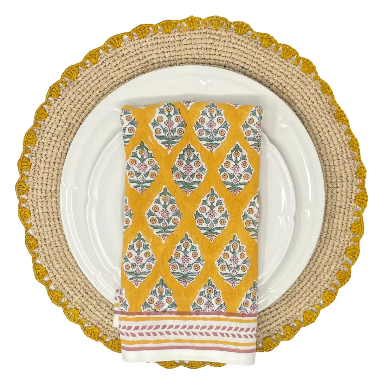 Marigold Raffia Placemats, Boho Round Natural Hand Woven Placemats, Table Mats for Dining Table Payton James