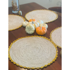 Marigold Raffia Placemats, Boho Round Natural Hand Woven Placemats, Table Mats for Dining Table Payton James