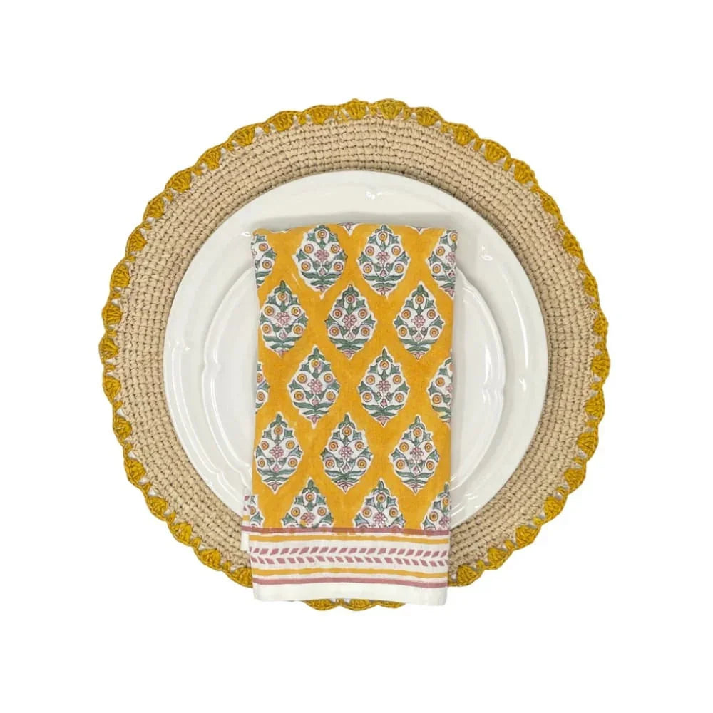 Marigold Raffia Placemats, Boho Round Natural Hand Woven Placemats, Table Mats for Dining Table Payton James