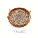 Double Handwoven Rattan Wicker Tray Blue House Of Avana