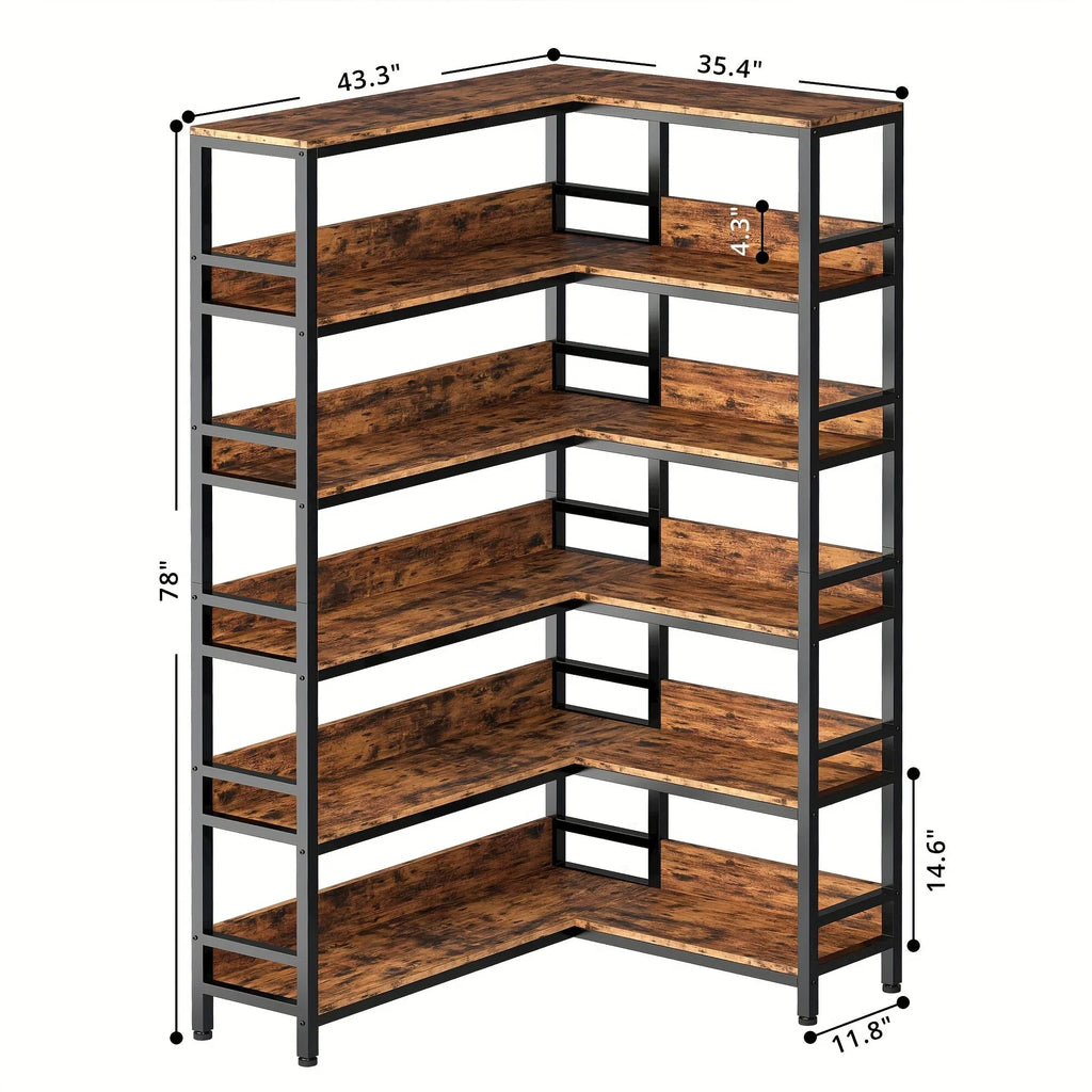 Industrial 6-Tier Corner Bookshelf with Baffles, Metal Frame Storage Rack for Living Room, Home Office, Bookshelf for Small Spaces, Spinning Bookshelf, Book Organizers And Storage, Bookshelf Organizer, Book Storage, Spacesavi House Of Avana [[SKU:HOA-BOK-006]]
