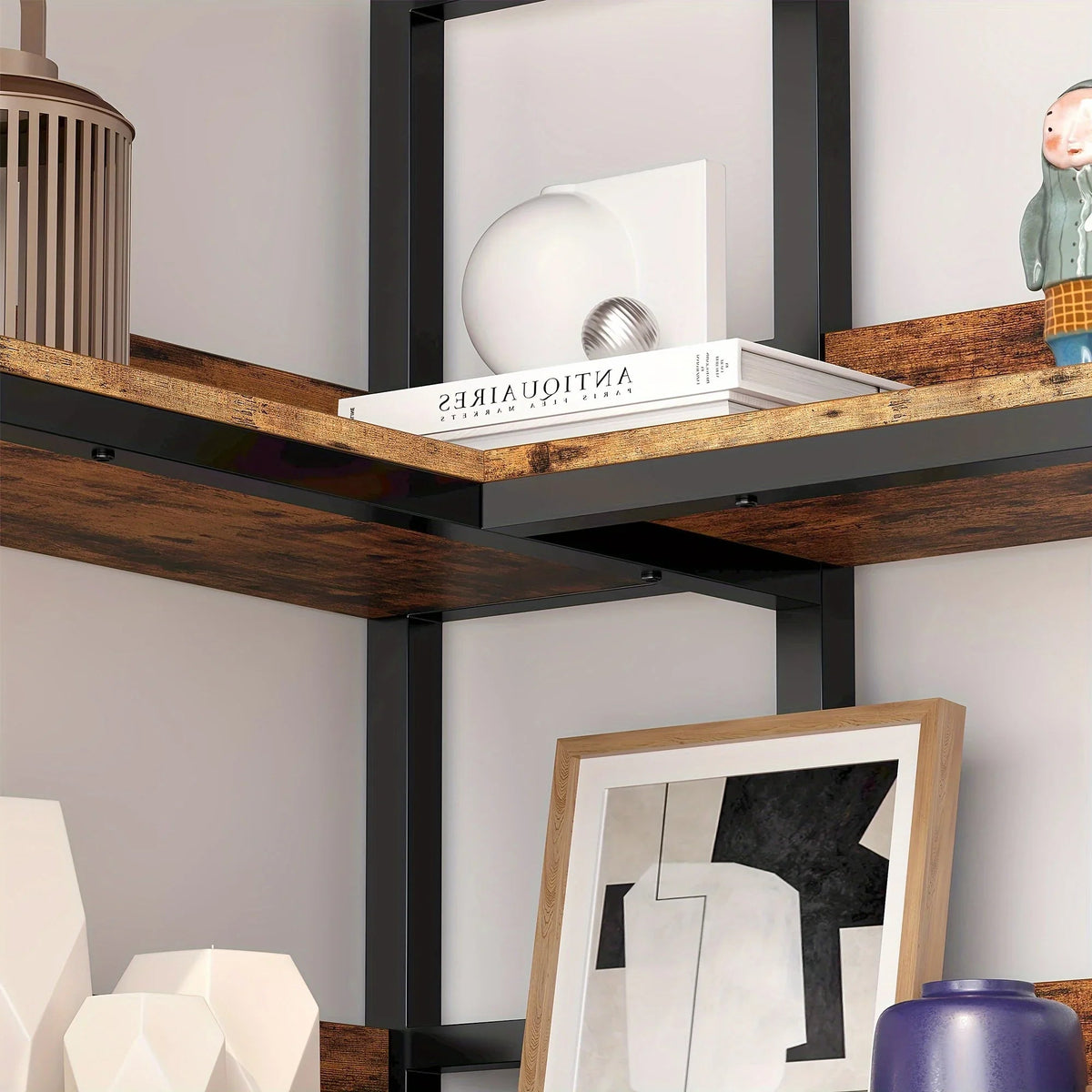 Industrial 6-Tier Corner Bookshelf with Baffles, Metal Frame Storage Rack for Living Room, Home Office, Bookshelf for Small Spaces, Spinning Bookshelf, Book Organizers And Storage, Bookshelf Organizer, Book Storage, Spacesavi House Of Avana [[SKU:HOA-BOK-006]]