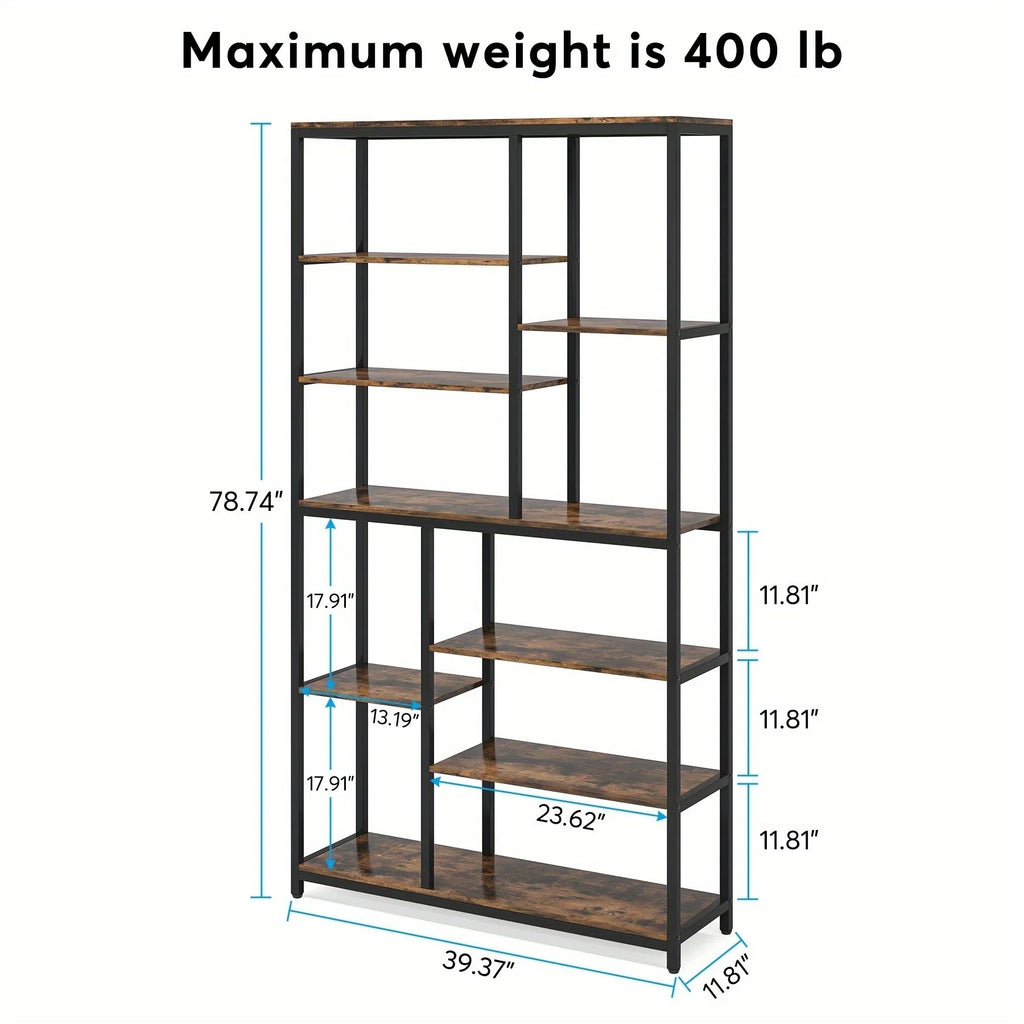 Extra Tall 79" Heavy-duty Industrial Bookshelf - 9-tier Freestanding Bookcase with Sturdy Metal Frame &... - House Of Avana [[SKU:HOA-BOK-010]]