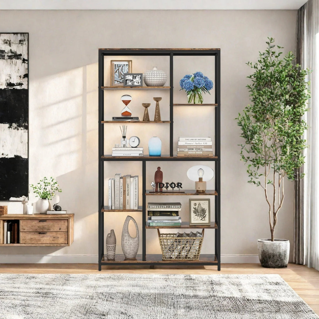 Extra Tall 79" Heavy-duty Industrial Bookshelf - 9-tier Freestanding Bookcase with Sturdy Metal Frame &... - House Of Avana [[SKU:HOA-BOK-010]]