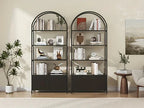 71" Industrial Arched Bookshelf with Doors - Sturdy Metal Frame, Freestanding Display Shelving Unit for... - House Of Avana [[SKU:HOA-STO-021]]