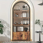 71" Industrial Arched Bookshelf with Doors - Sturdy Metal Frame, Freestanding Display Shelving Unit for... - House Of Avana [[SKU:HOA-STO-021]]
