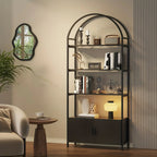 71" Industrial Arched Bookshelf with Doors - Sturdy Metal Frame, Freestanding Display Shelving Unit for... - House Of Avana [[SKU:HOA-STO-021]]