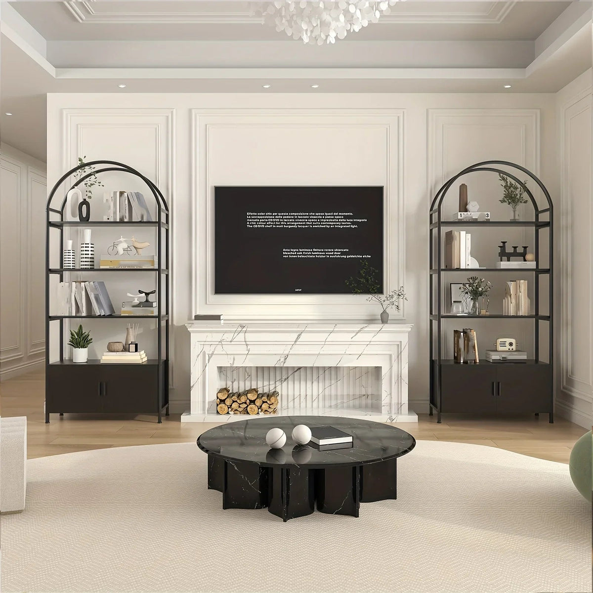 71" Industrial Arched Bookshelf with Doors - Sturdy Metal Frame, Freestanding Display Shelving Unit for... - House Of Avana [[SKU:HOA-STO-021]]