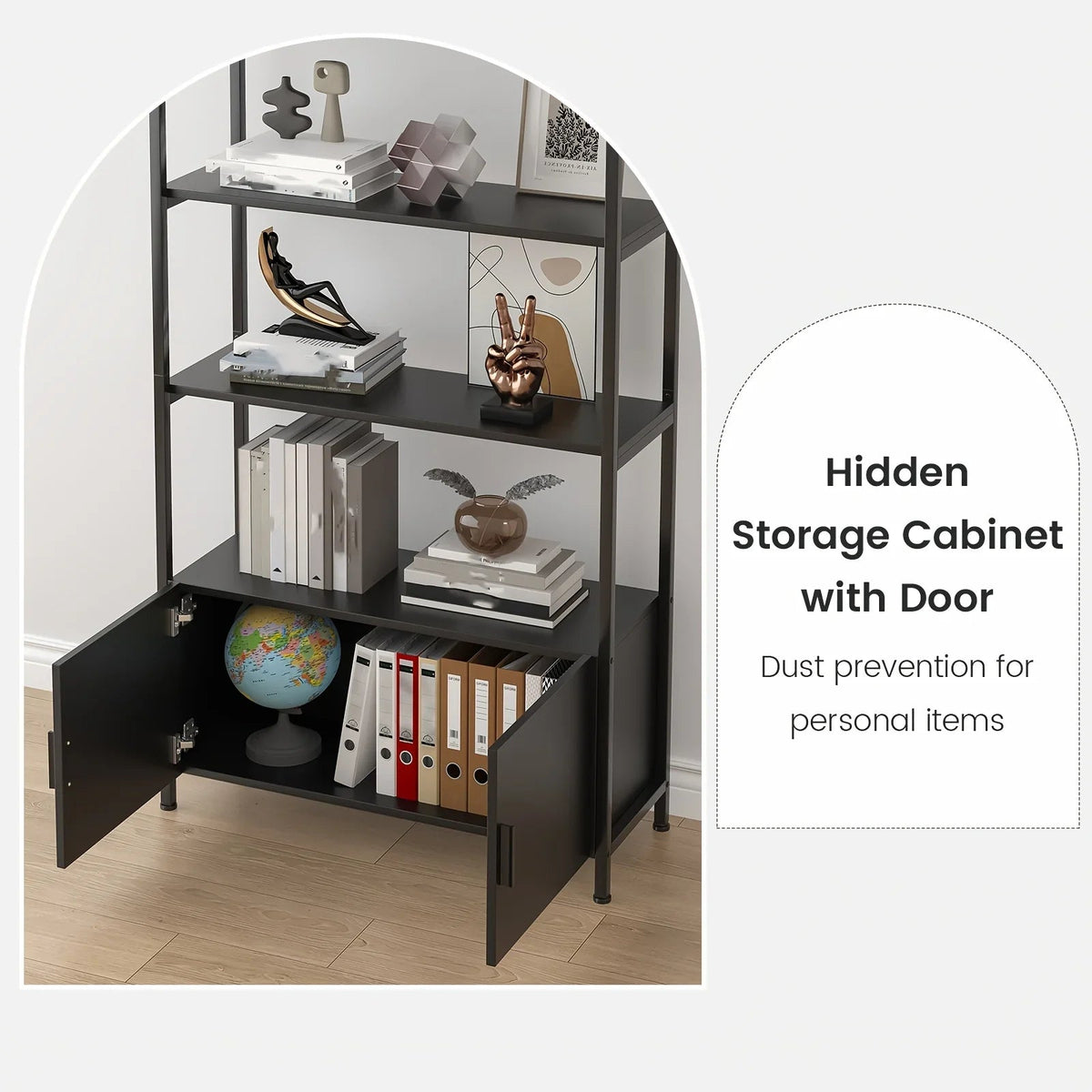 71" Industrial Arched Bookshelf with Doors - Sturdy Metal Frame, Freestanding Display Shelving Unit for... - House Of Avana [[SKU:HOA-STO-021]]