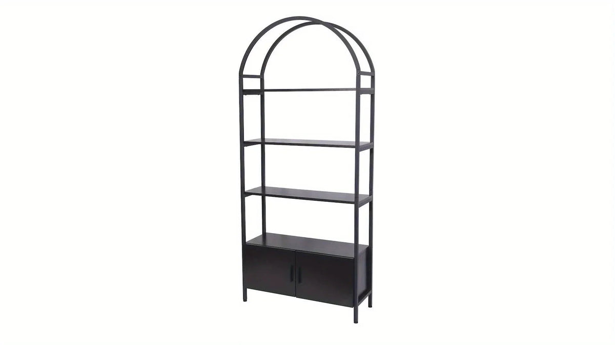 71" Industrial Arched Bookshelf with Doors - Sturdy Metal Frame, Freestanding Display Shelving Unit for... - House Of Avana [[SKU:HOA-STO-021]]