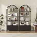 71" Industrial Arched Bookshelf with Doors - Sturdy Metal Frame, Freestanding Display Shelving Unit for... - House Of Avana [[SKU:HOA-STO-021]]