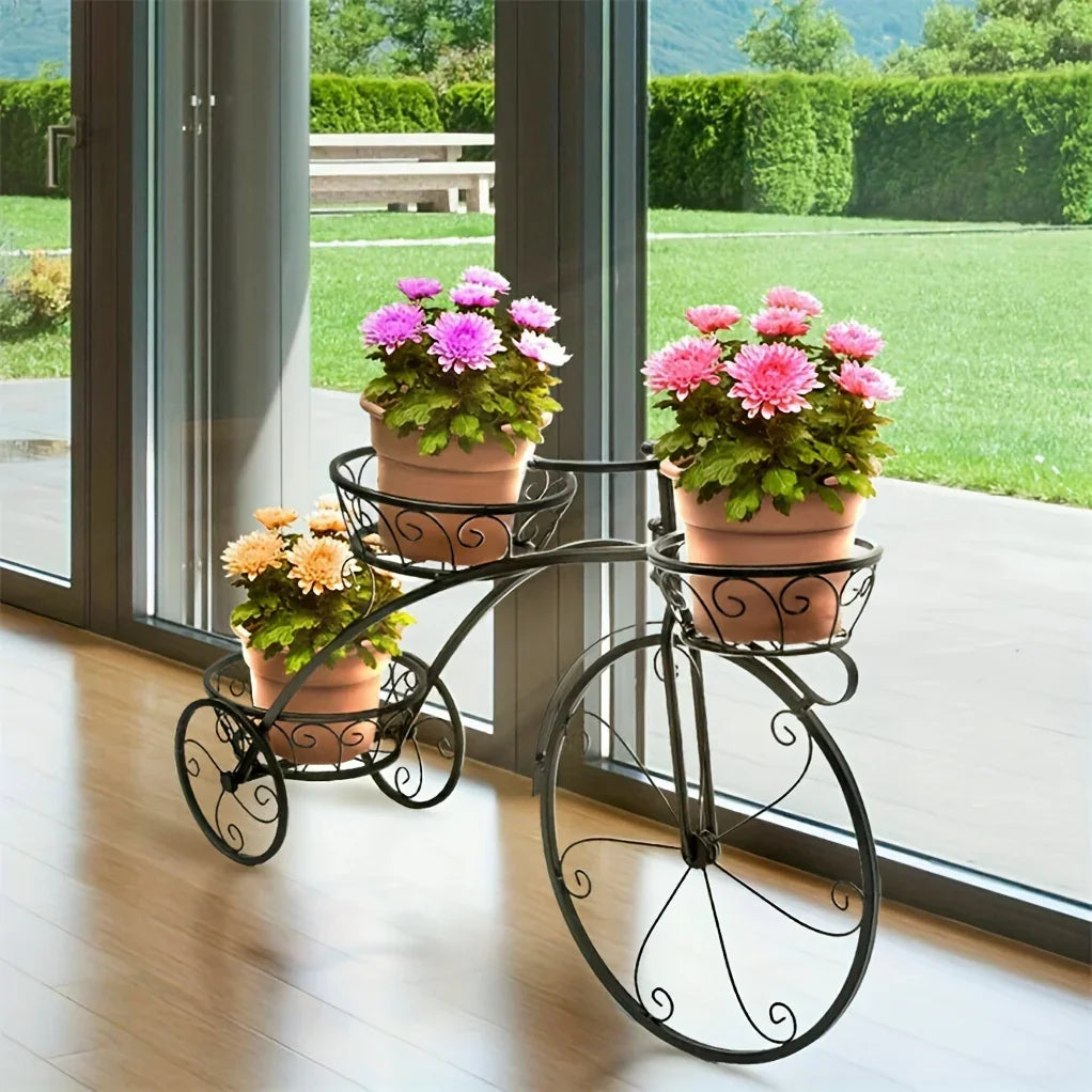 Metal Bicycle Planter 3 Tier Tricycle Flower Plant Stand Parisian Style Flower Display Stand Cart For Home Decor Patio Garden Flower Shop Indoor Outdoor House Of Avana