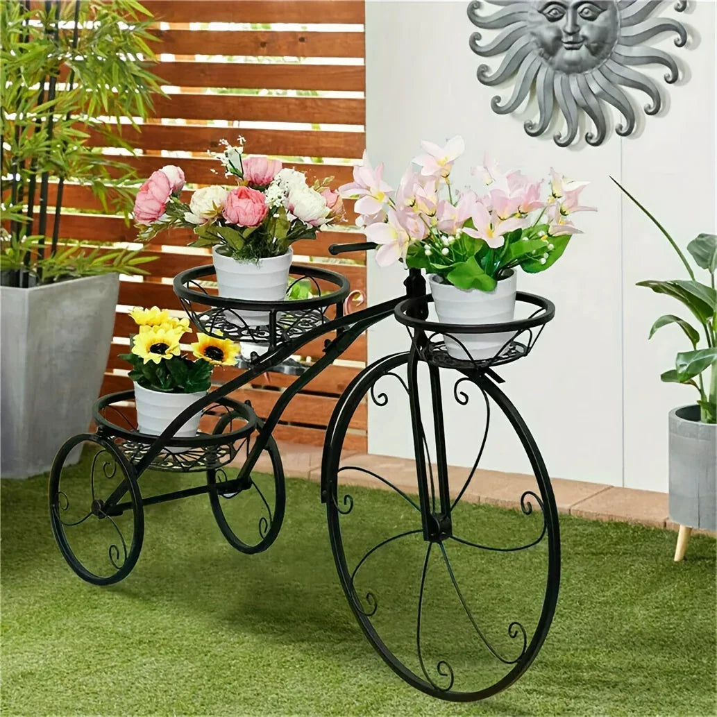 Metal Bicycle Planter 3 Tier Tricycle Flower Plant Stand Parisian Style Flower Display Stand Cart For Home Decor Patio Garden Flower Shop Indoor Outdoor House Of Avana