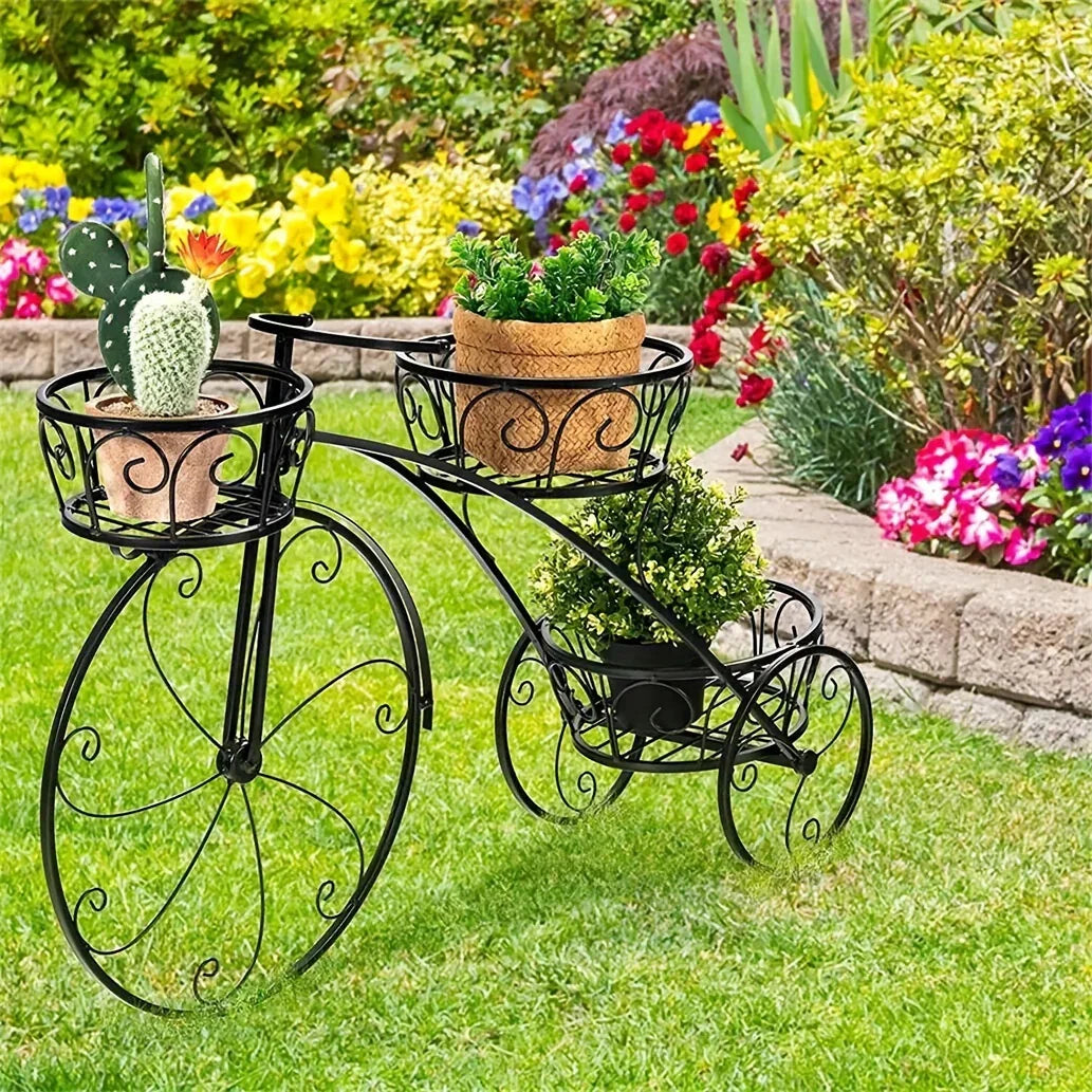 Metal Bicycle Planter 3 Tier Tricycle Flower Plant Stand Parisian Style Flower Display Stand Cart For Home Decor Patio Garden Flower Shop Indoor Outdoor House Of Avana [[SKU:HOA-PLN-009]]