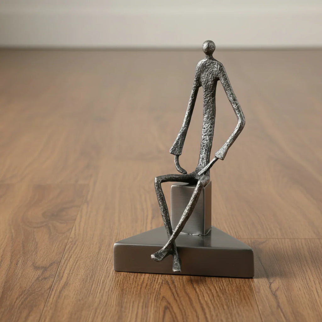 Metal Black Abstract Seated Stick Figures | Iron Figure Sculpture | scale view | Abstract home decor | House of Avana
