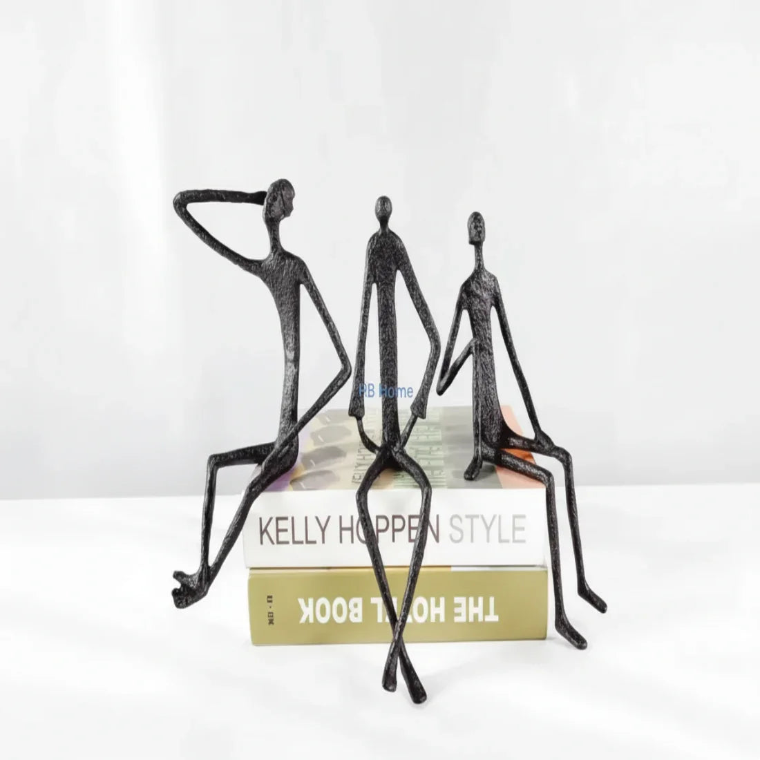 Metal Black Abstract Seated Stick Figures | Iron Figure Sculpture | base detail | Abstract home decor | House of Avana