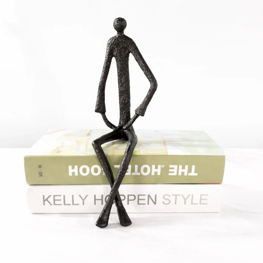 Metal Black Abstract Seated Stick Figures | Iron Figure Sculpture | overhead view | Abstract home decor | House of Avana