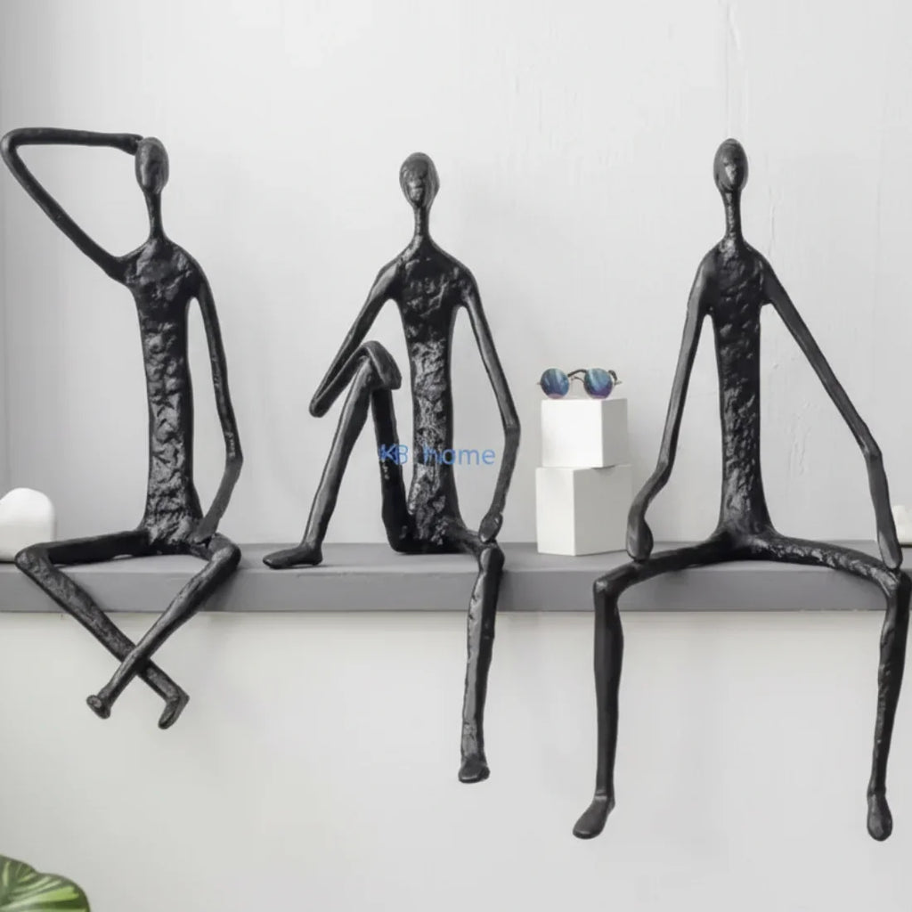 Metal Black Abstract Seated Stick Figures | Iron Figure Sculpture | product view 21 | Abstract home decor | House of Avana