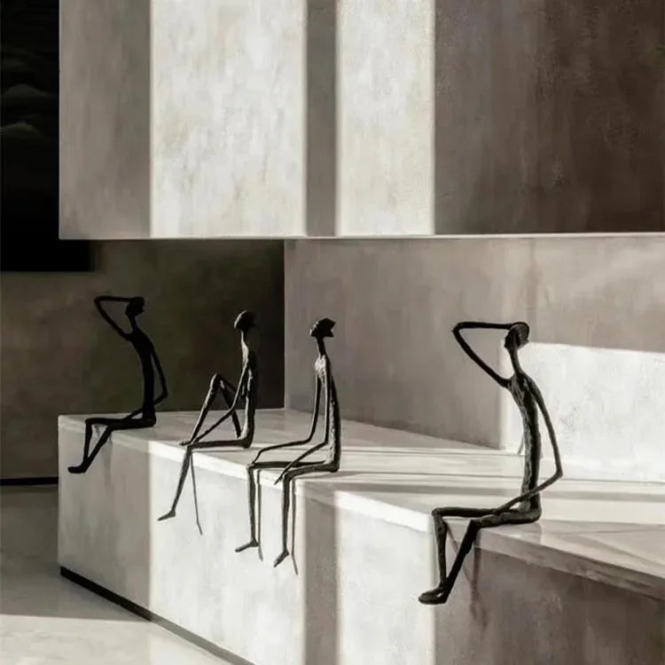 Metal Black Abstract Seated Stick Figures | Iron Figure Sculpture | product view 26 | Abstract home decor | House of Avana