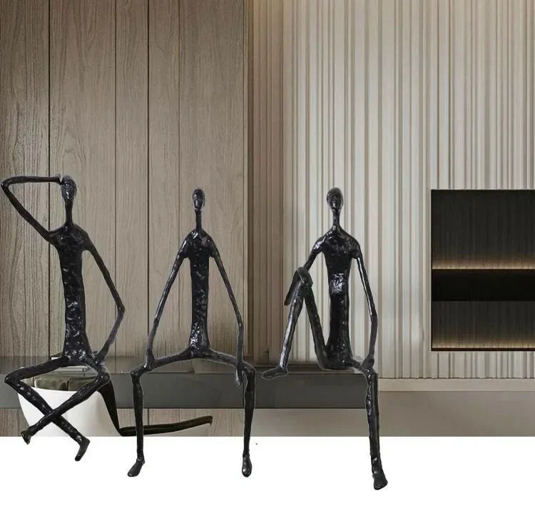 Metal Black Abstract Seated Stick Figures | Iron Figure Sculpture | product view 27 | Abstract home decor | House of Avana