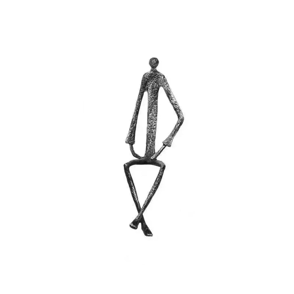 Metal Black Abstract Seated Stick Figures | Iron Figure Sculpture | close-up | Abstract home decor | House of Avana