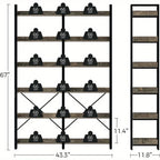 GREENSTELL 67" Industrial Rustic Bookcase - 6-Tier Open Shelf Storage Unit with Metal Frame & 4 Hooks, Vintage Display Shelf, 43.3" Width, Grey Finish House Of Avana