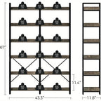 GREENSTELL 67" Industrial Rustic Bookcase - 6-Tier Open Shelf Storage Unit with Metal Frame & 4 Hooks, Vintage Display Shelf, 43.3" Width, Grey Finish House Of Avana [[SKU:HOA-BOK-009]]