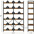 GREENSTELL 67" Industrial Rustic Bookcase - 6-Tier Open Shelf Storage Unit with Metal Frame & 4 Hooks, Vintage Display Shelf, 43.3" Width, Grey Finish House Of Avana