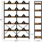 GREENSTELL 67" Industrial Rustic Bookcase - 6-Tier Open Shelf Storage Unit with Metal Frame & 4 Hooks, Vintage Display Shelf, 43.3" Width, Grey Finish House Of Avana [[SKU:HOA-BOK-009]]